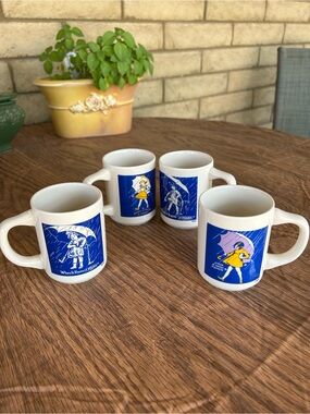Vintage Morton Salt Girl Mugs. Set of 4.